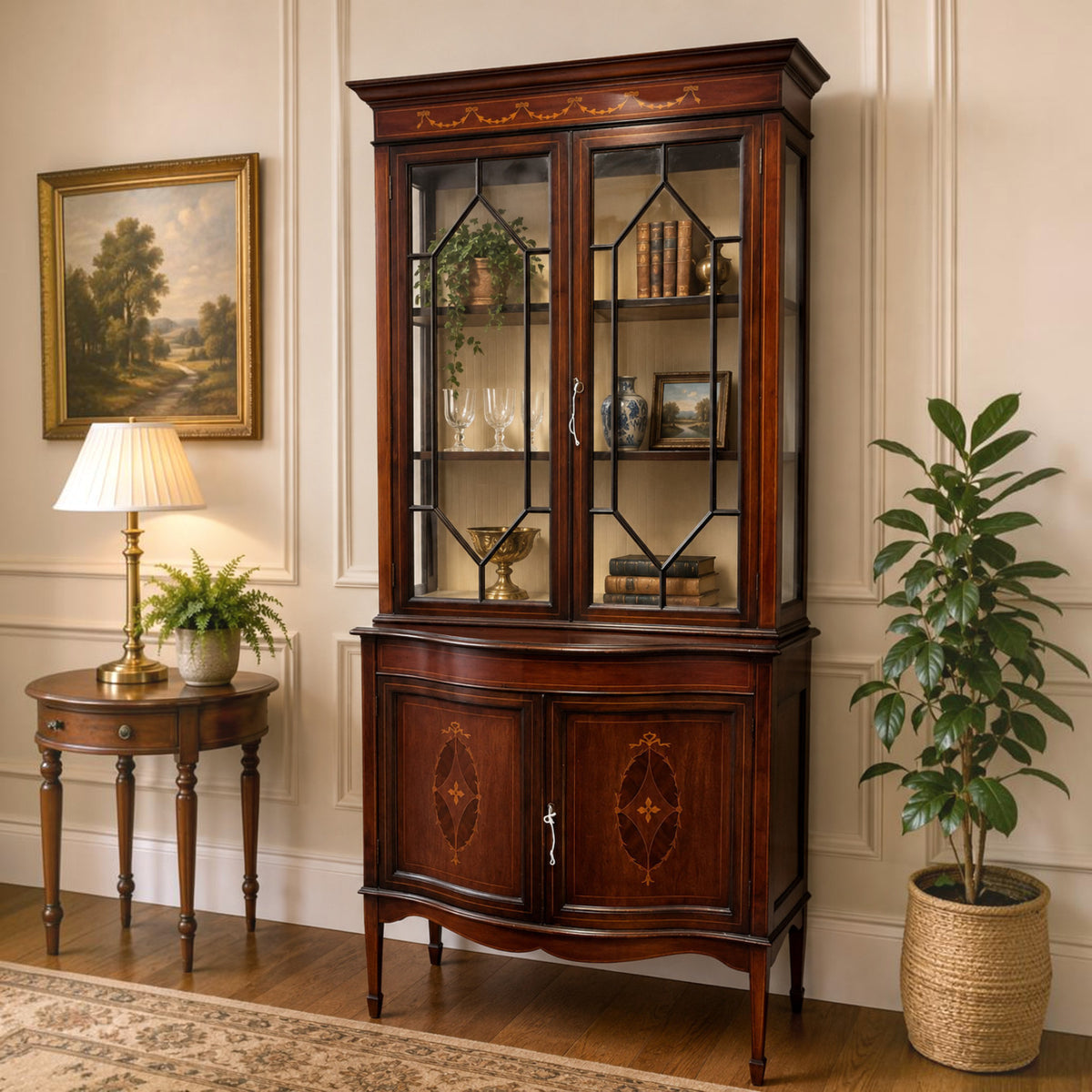 Edwardian Inlaid Mahogany Display Cabinet with Glazed Doors c.1900