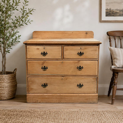 Antique Pitch Pine Chest of Drawers | Natural Waxed 2 Over 2 Pine Chest