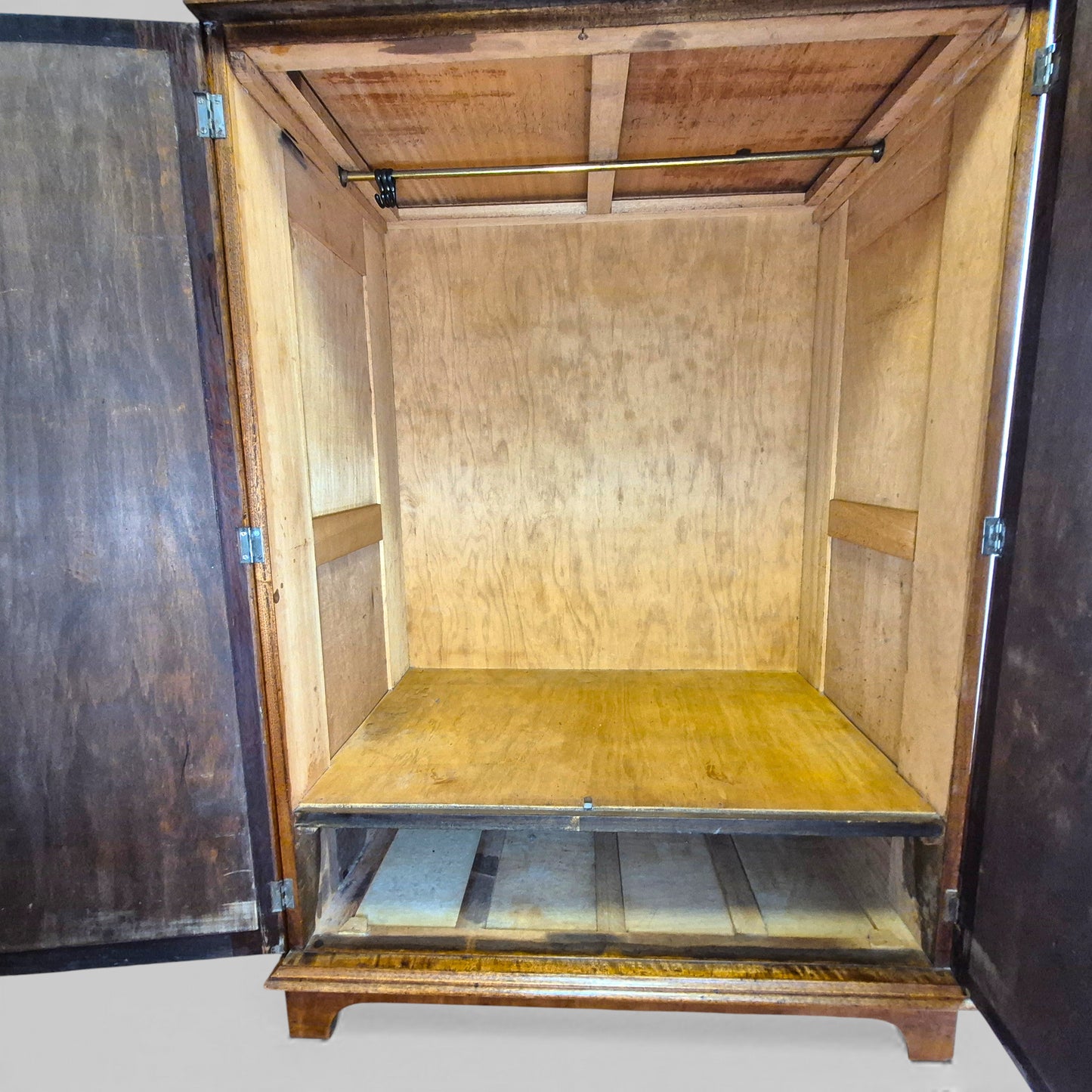 Antique Art Nouveau Gentleman’s Wardrobe | Mahogany Armoire with Floral Inlay | Compact Bedroom Wardrobe