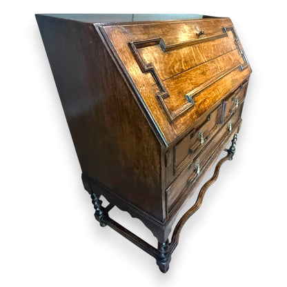 Antique Victorian Jacobean Revival Oak Bureau c.1890–1910