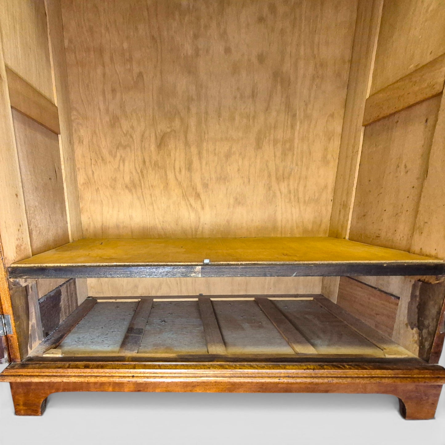 Antique Art Nouveau Gentleman’s Wardrobe | Mahogany Armoire with Floral Inlay | Compact Bedroom Wardrobe