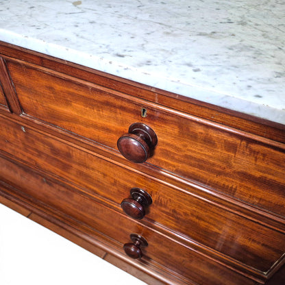 Antique Victorian Mahogany Marble Top Sideboard Chest | Kitchen Unit 138cm