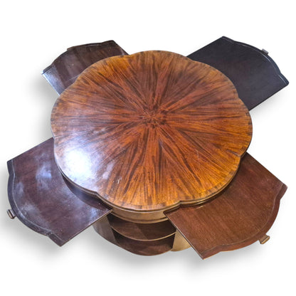 Art Deco Flame Mahogany Library Coffee Table with Pull Out Leaves