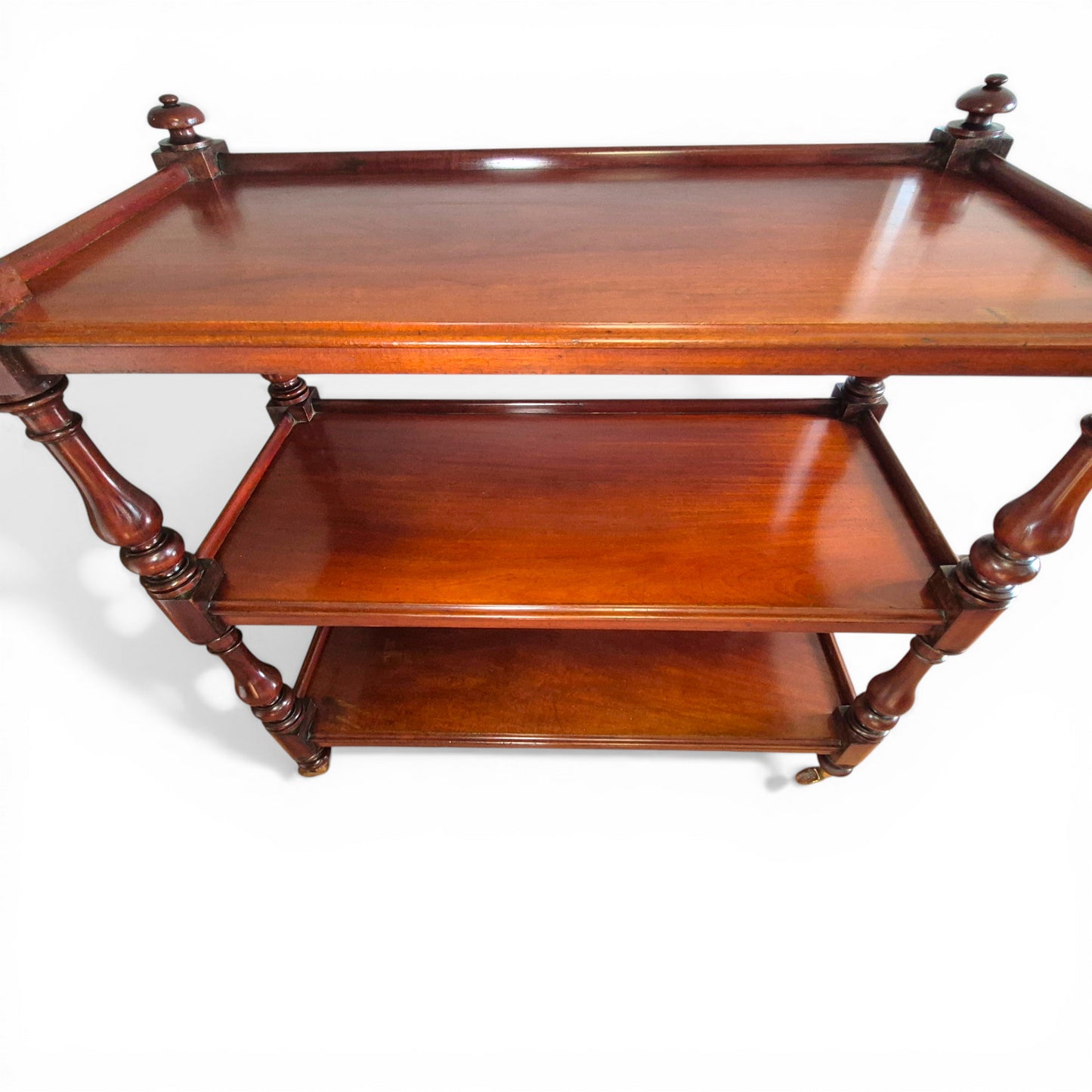 Antique Victorian Mahogany Dumb Waiter c1860 | 3 Tier Server Trolley with Brass & Porcelain Castors