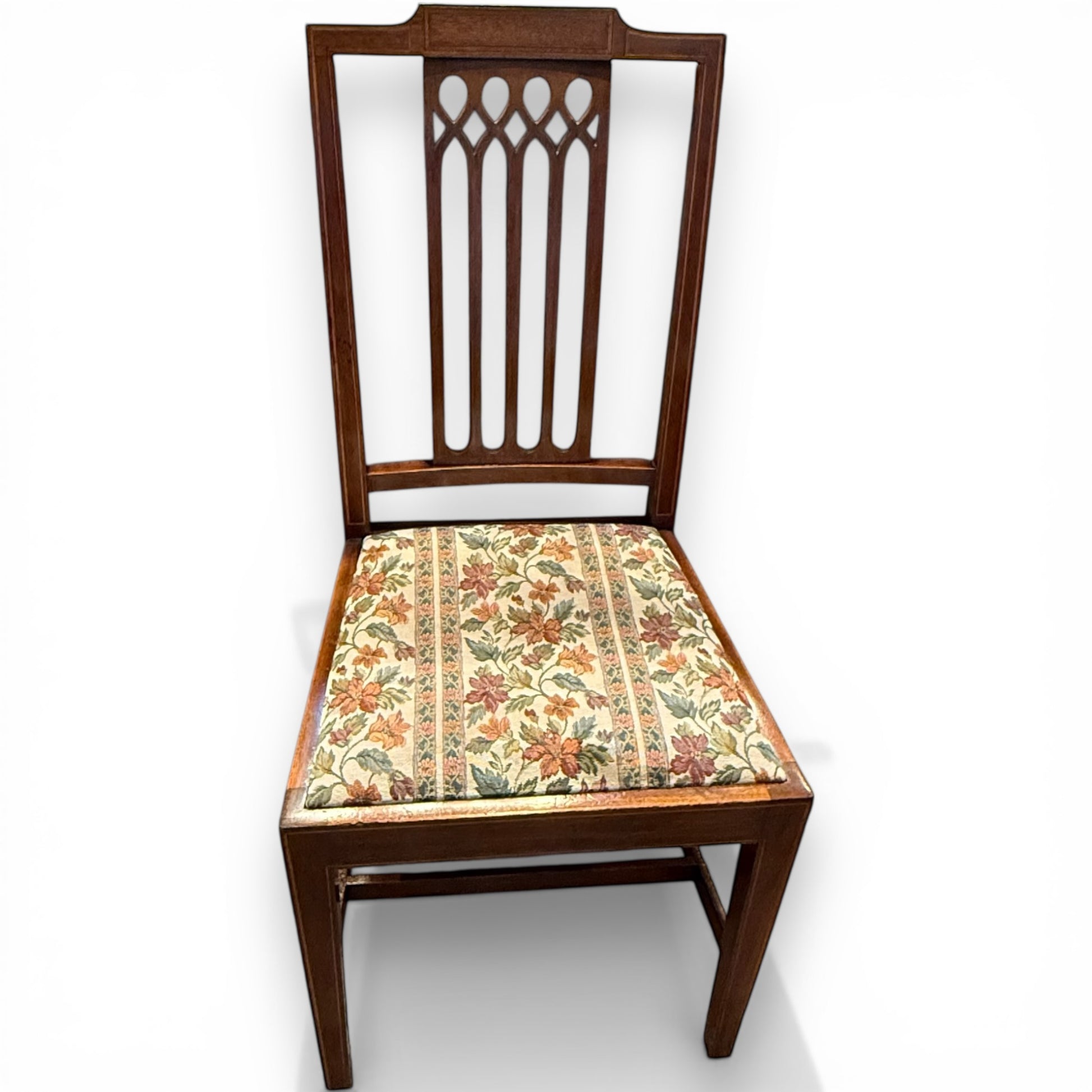 Mahogany inlaid dining chairs Edwardian period seat and back detail