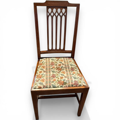 Mahogany inlaid dining chairs Edwardian period seat and back detail