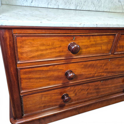 Antique Victorian Mahogany Marble Top Sideboard Chest | Kitchen Unit 138cm