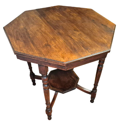 Close-up of mahogany octagonal tabletop with patina