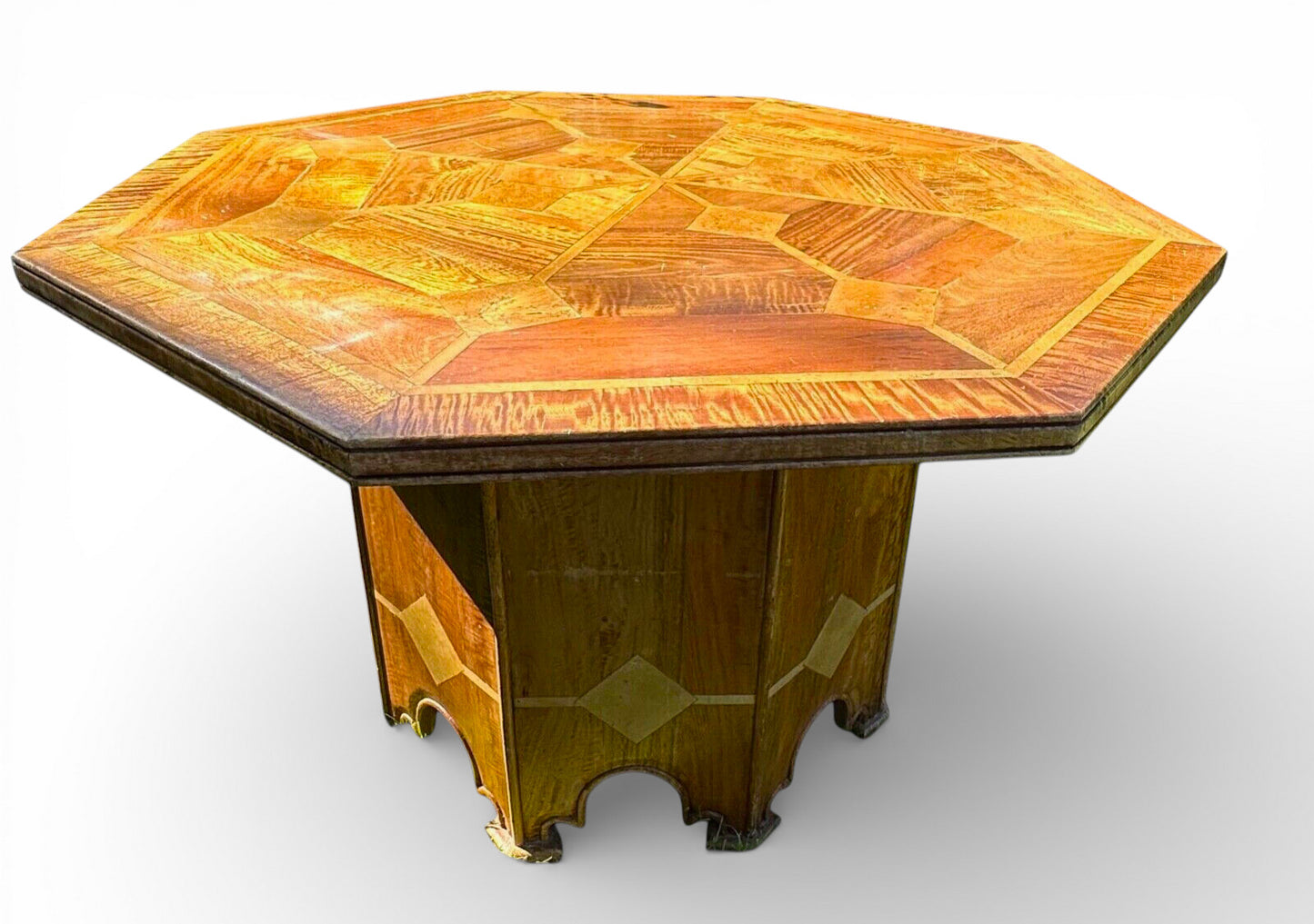 Marble inlay detail on mid-century Danish walnut dining table
