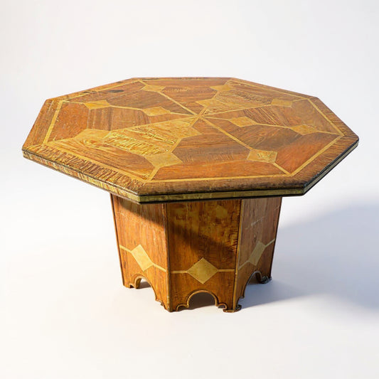Mid-century Danish octagonal walnut dining table with marble inlay