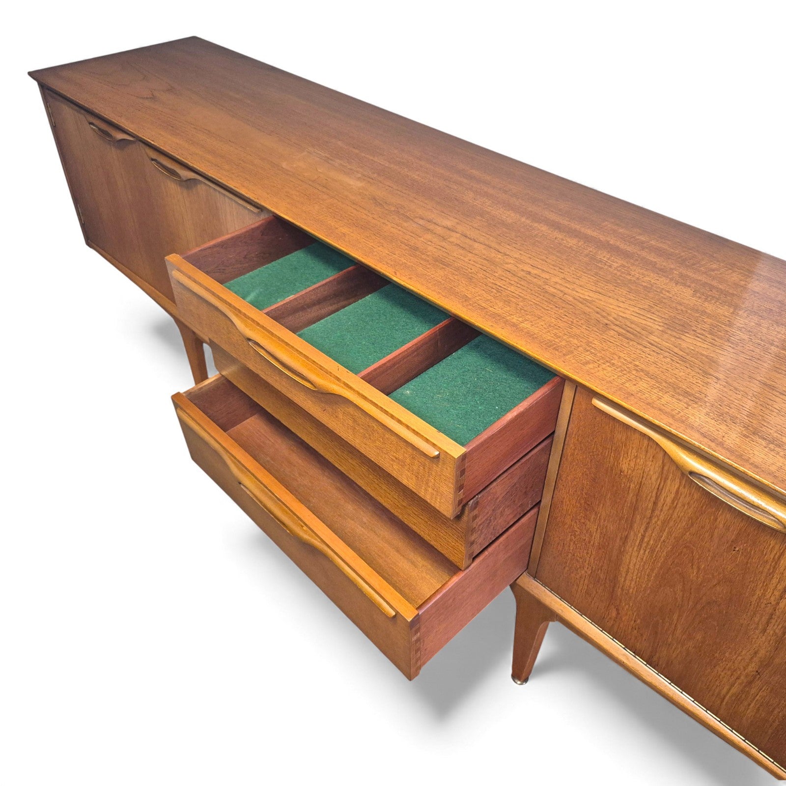 Front view 2 of 1960s Jentique teak sideboard showing drawers and cupboards