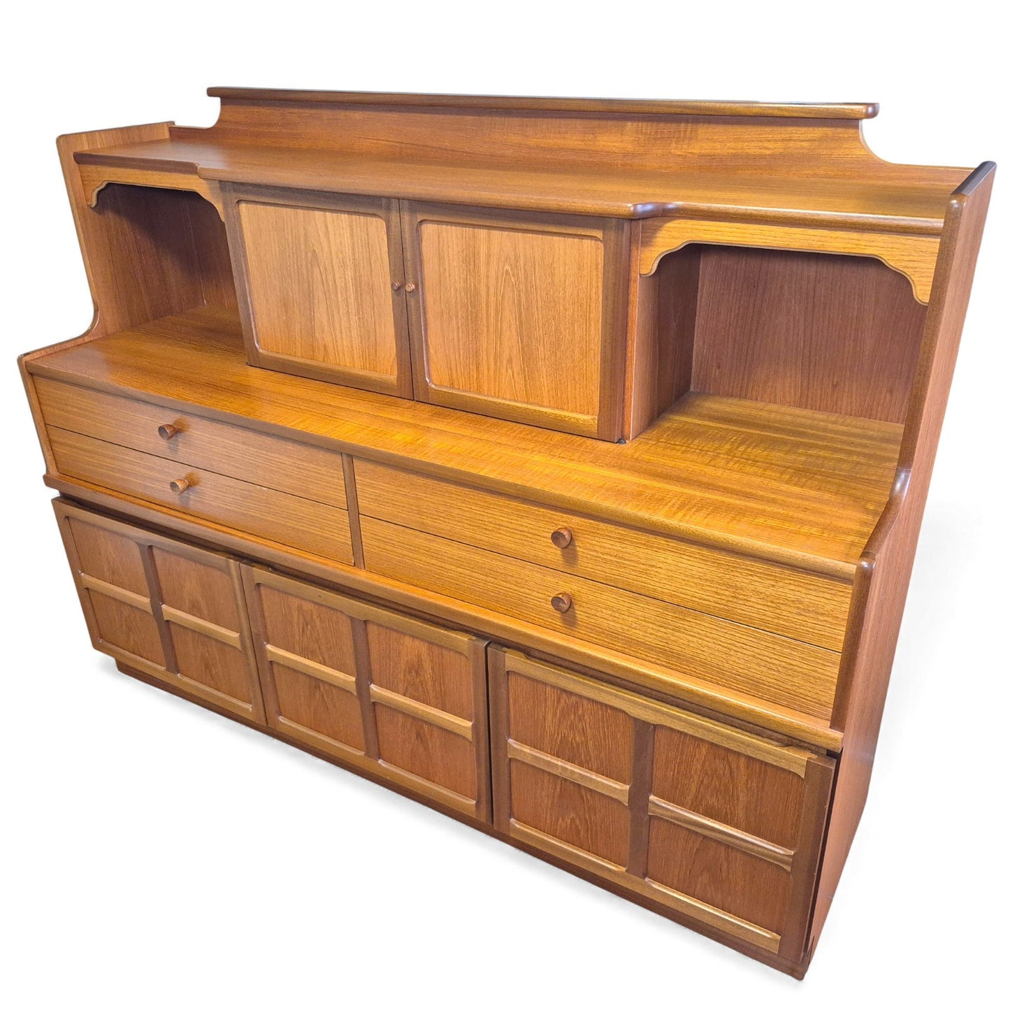 Mid-century teak sideboard showing two-tier design