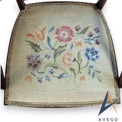 Close-up of needlework seat on Georgian walnut chair