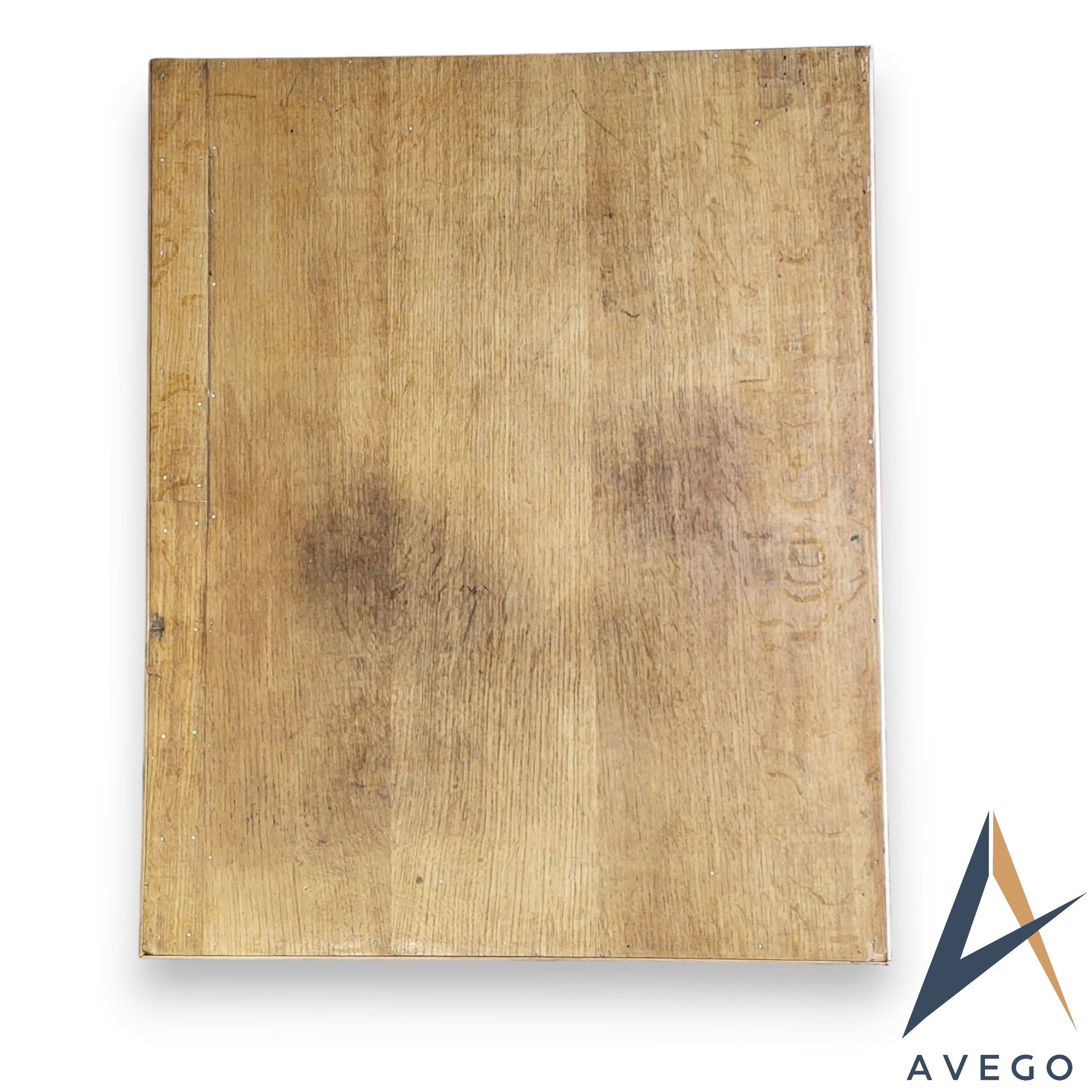 Detail of oak top with natural waxed finish on Victorian collectors chest