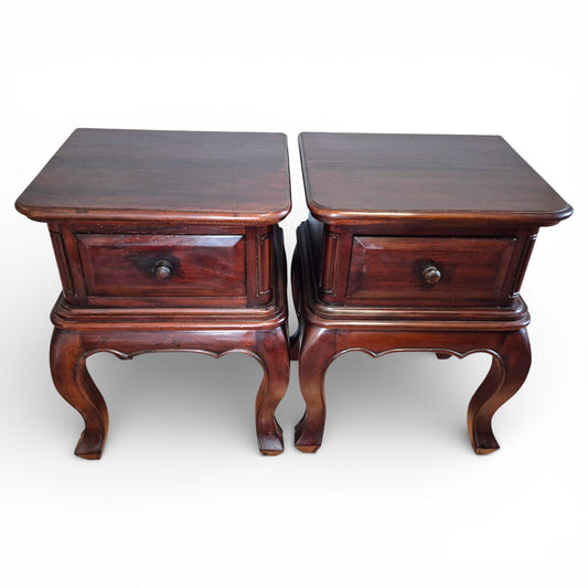 Pair antique style mahogany bedside tables cabriole legs