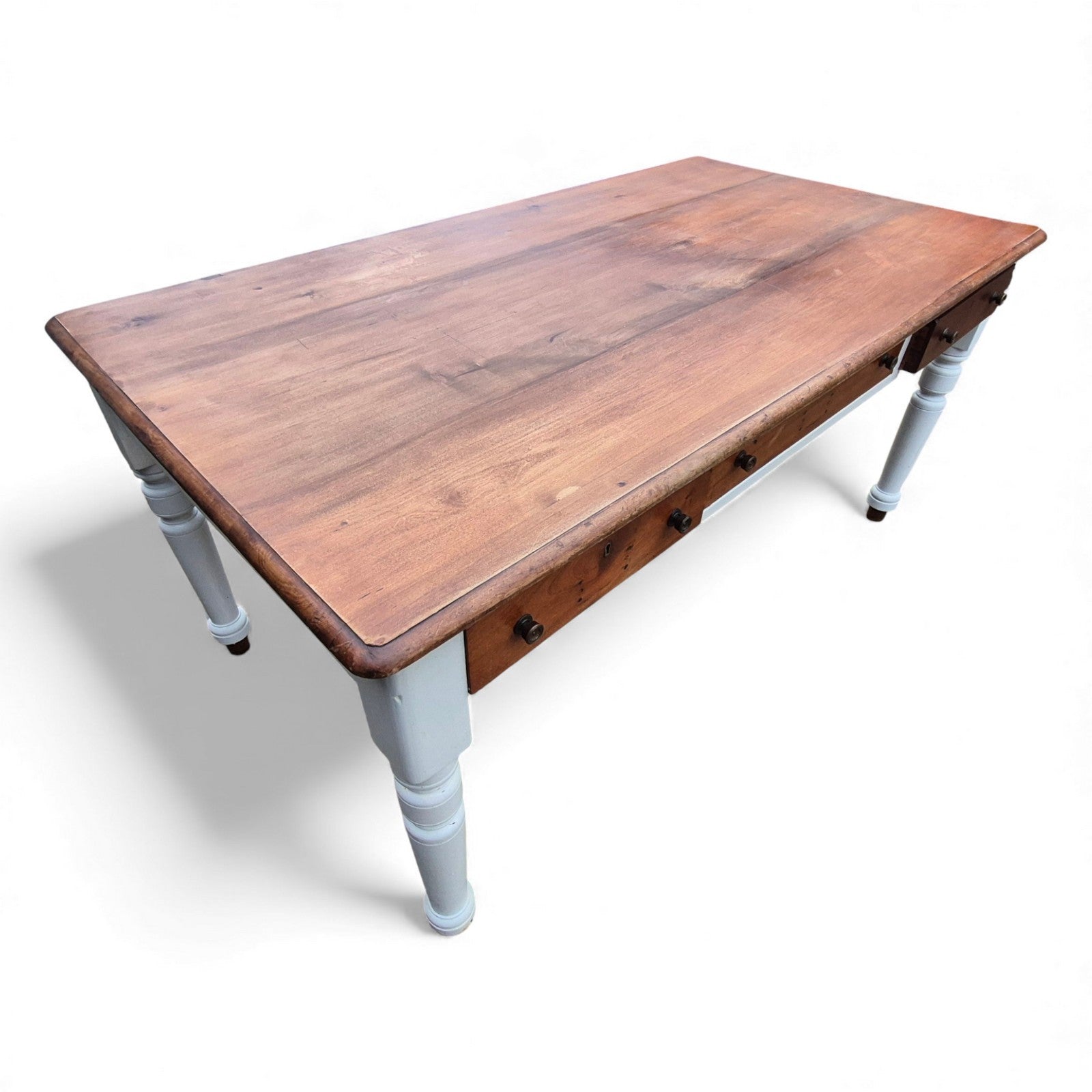 Rustic plank top pine table with painted legs
