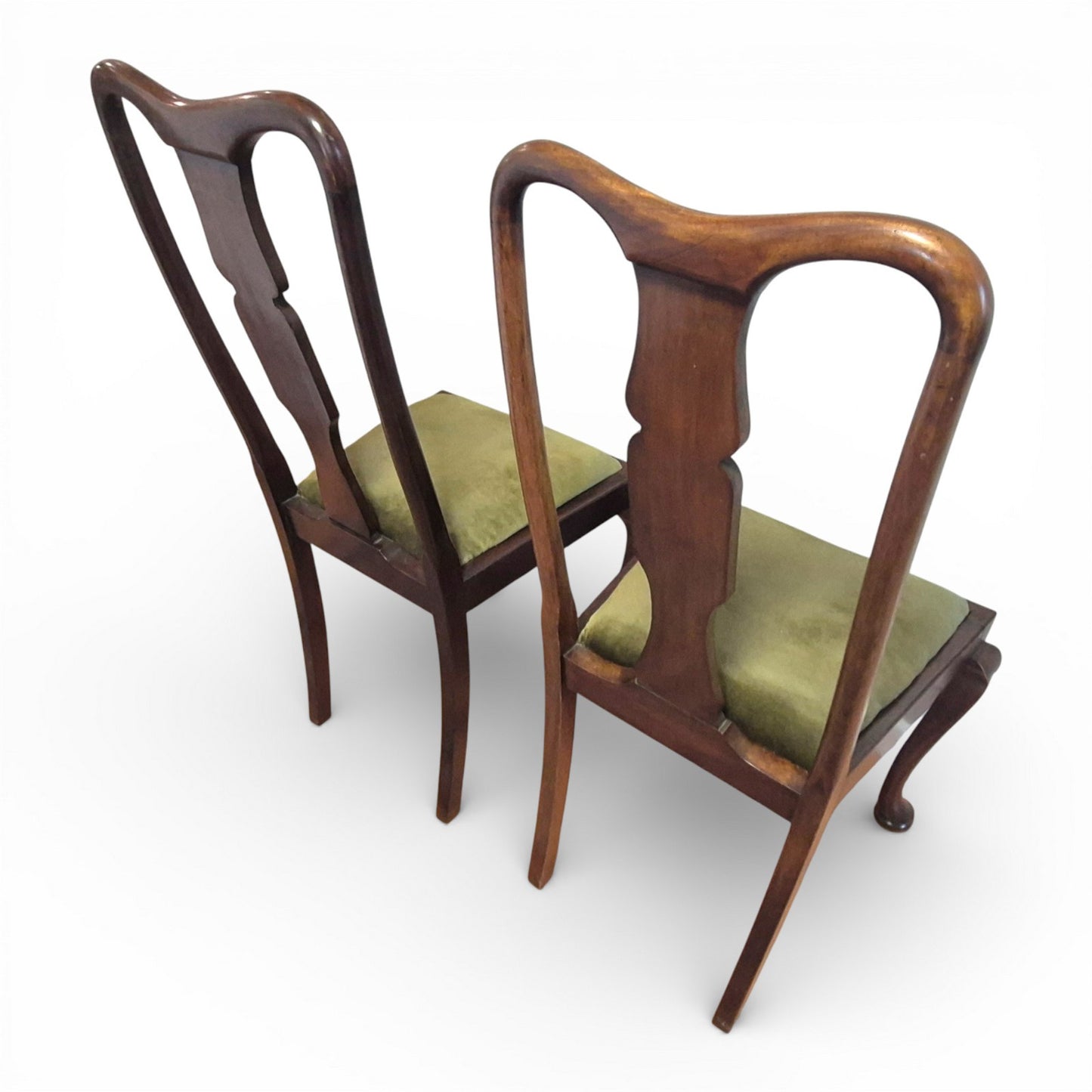 High back detail of Queen Anne style mahogany dining chair