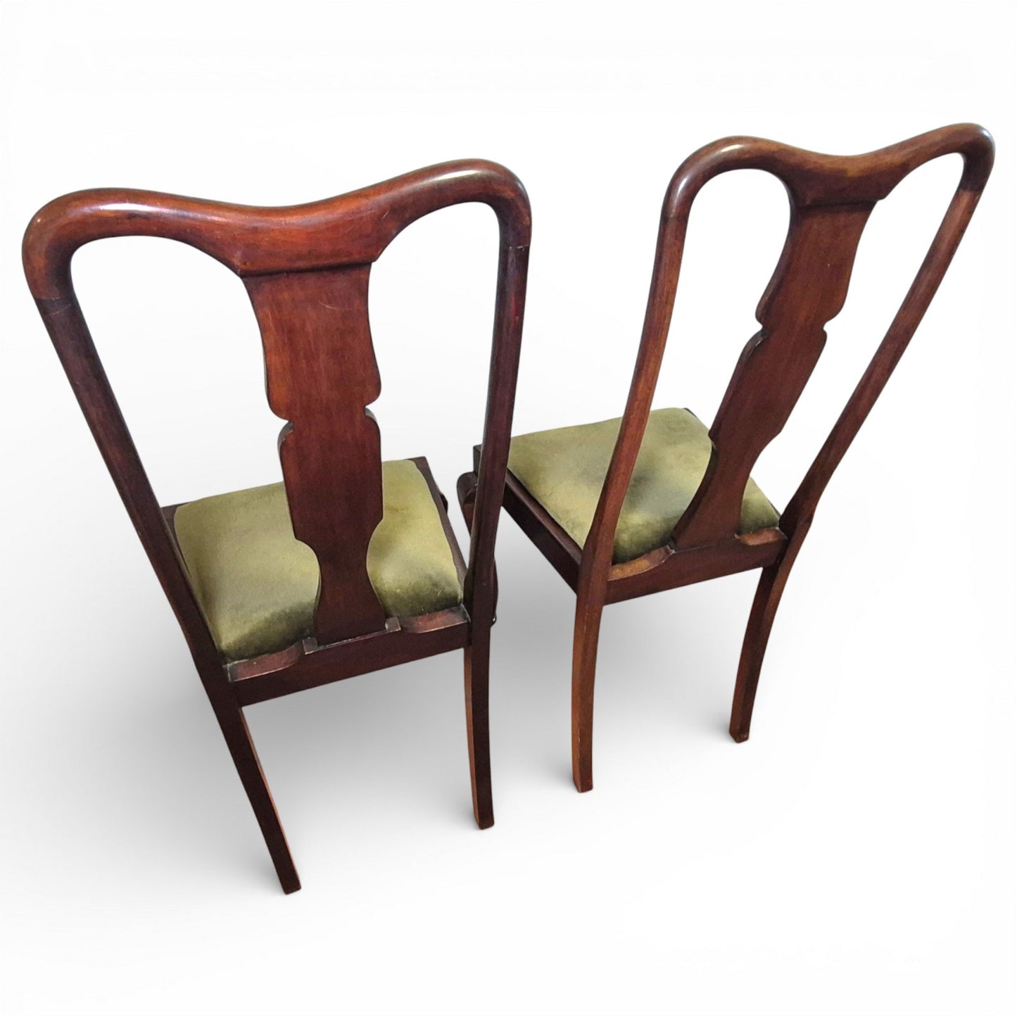 Rear high back detail of Queen Anne style mahogany dining chair