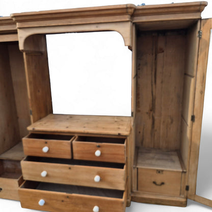 Interior view of reclaimed pine wardrobe with drawers and hanging space