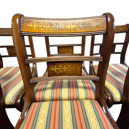 Brass inlaid crest rail detail on Regency dining chair