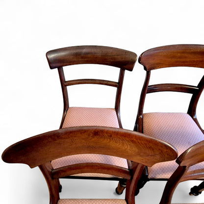 Antique Victorian mahogany dining chairs – set of eight with salmon-pink upholstered seats