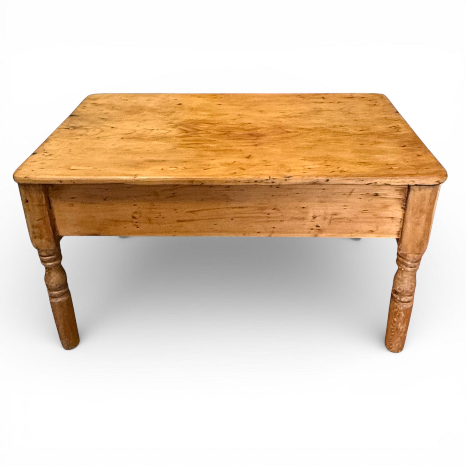 Vintage pine coffee table with chunky proportions and waxed finish