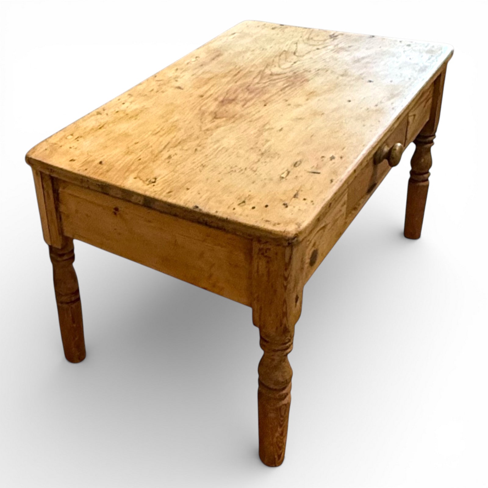 Rustic farmhouse coffee table made from solid pine with natural character marks