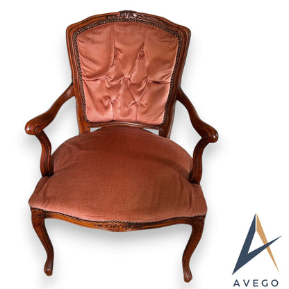 Antique French Provincial Carved Walnut Arm Chair Bedroom Chair Button Backed