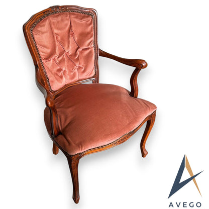 Antique French Provincial Carved Walnut Arm Chair Bedroom Chair Button Backed