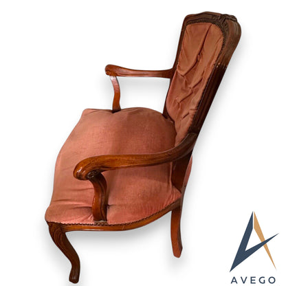 Antique French Provincial Carved Walnut Arm Chair Bedroom Chair Button Backed