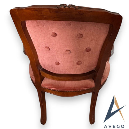 Antique French Provincial Carved Walnut Arm Chair Bedroom Chair Button Backed