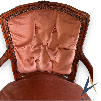 Antique French Provincial Carved Walnut Arm Chair Bedroom Chair Button Backed