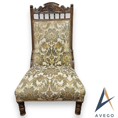Antique Victorian Upholstered Bedroom/ Lounge / Nursing Low Chair Carved Walnut