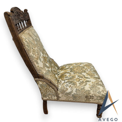 Antique Victorian Upholstered Bedroom/ Lounge / Nursing Low Chair Carved Walnut