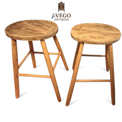 Pair of Vintage Mid-Century Beech and Elm Kitchen Stools