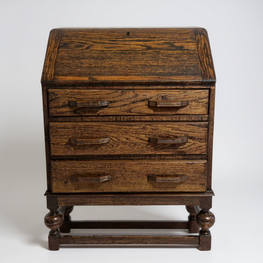 1920's Oak Bureau Art Deco Style 3 Drawer