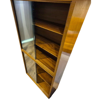 Vintage Mid-Century Teak Bookcase with Sliding Glass Doors