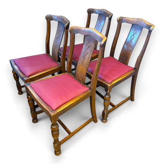 Set of Four Antique Oak Arts & Crafts Dining Chairs