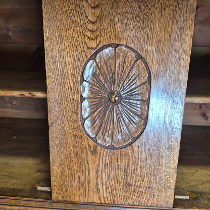 Antique Oak Sideboard Cabinet Oval Mirror Arts & Crafts Style Dresser