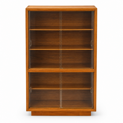 Vintage Mid-Century Teak Bookcase with Sliding Glass Doors