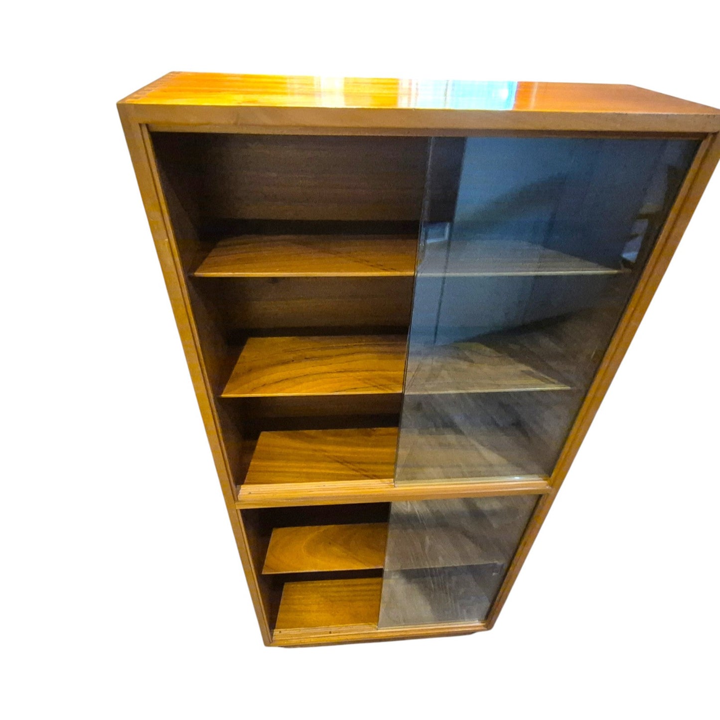 Vintage Mid-Century Teak Bookcase with Sliding Glass Doors