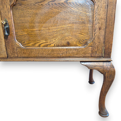 Antique Oak Sideboard Cabinet Oval Mirror Arts & Crafts Style Dresser