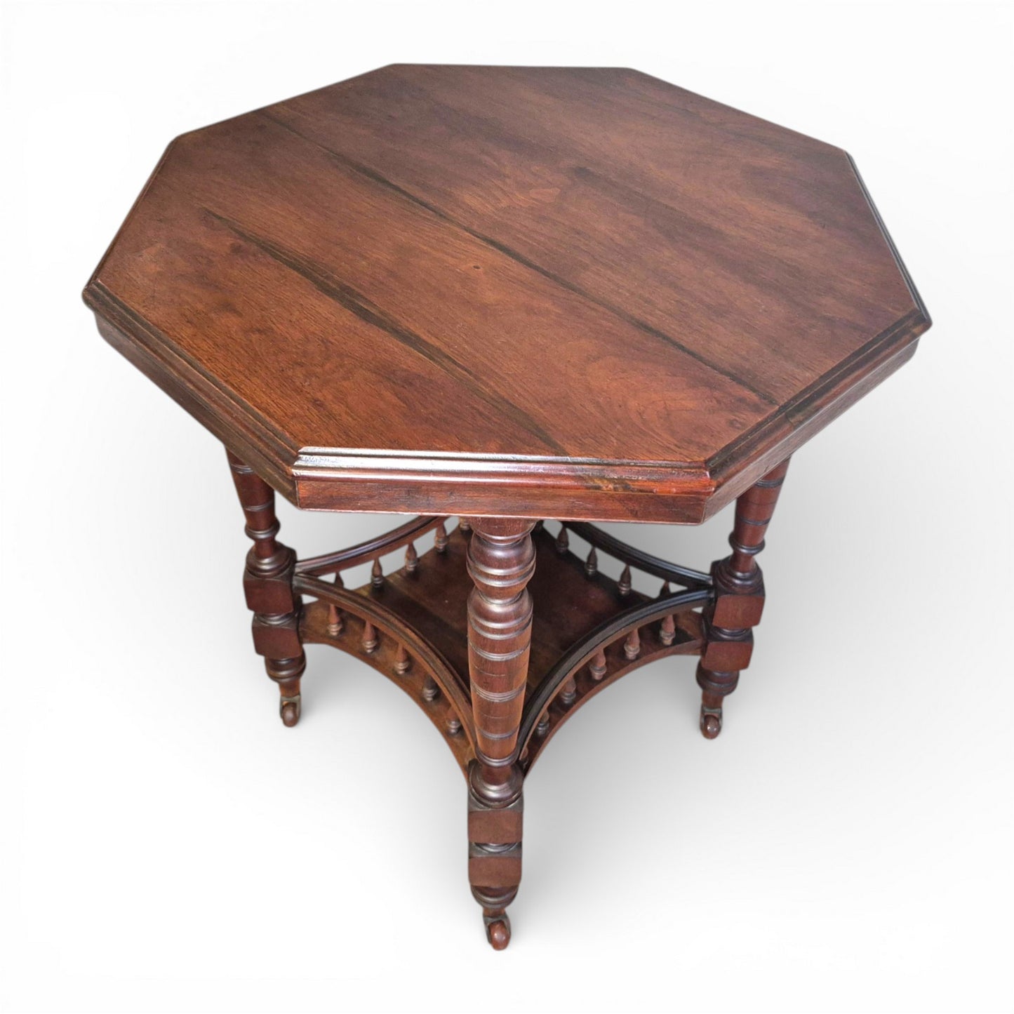 Antique Victorian Walnut Occasional Table | Octagonal Lamp Table with Turned Legs | c1880