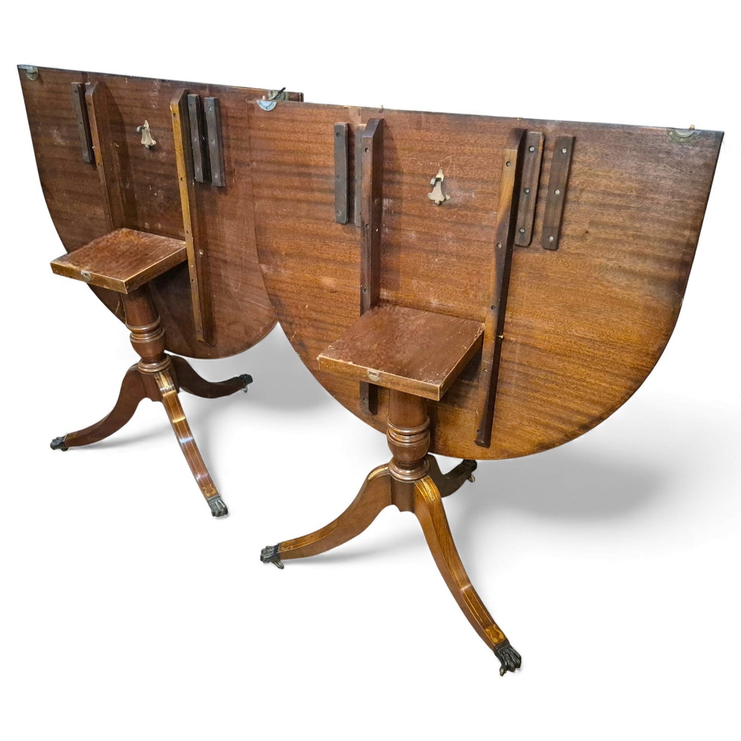 Antique Mahogany Extending Dining Table – Regency Pedestal, Twin Bases & Extension Leaf