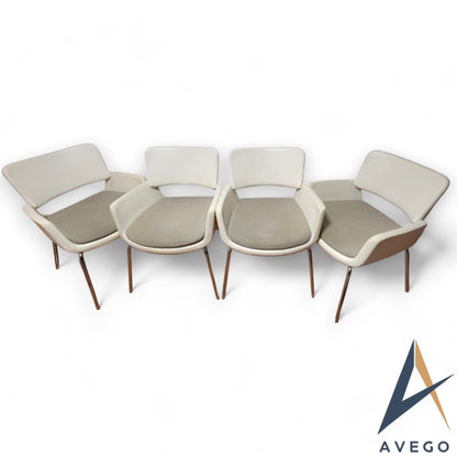 Vintage Korus White Leather Industrial Style Dining Chairs Set of 4