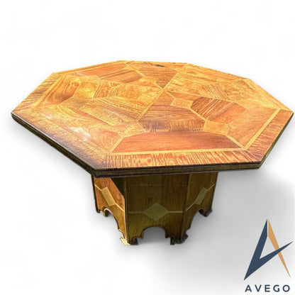 Mid Century Octagonal Walnut Dining Table with Marble Inlay