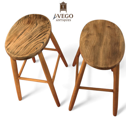 Pair of Vintage Mid-Century Beech and Elm Kitchen Stools