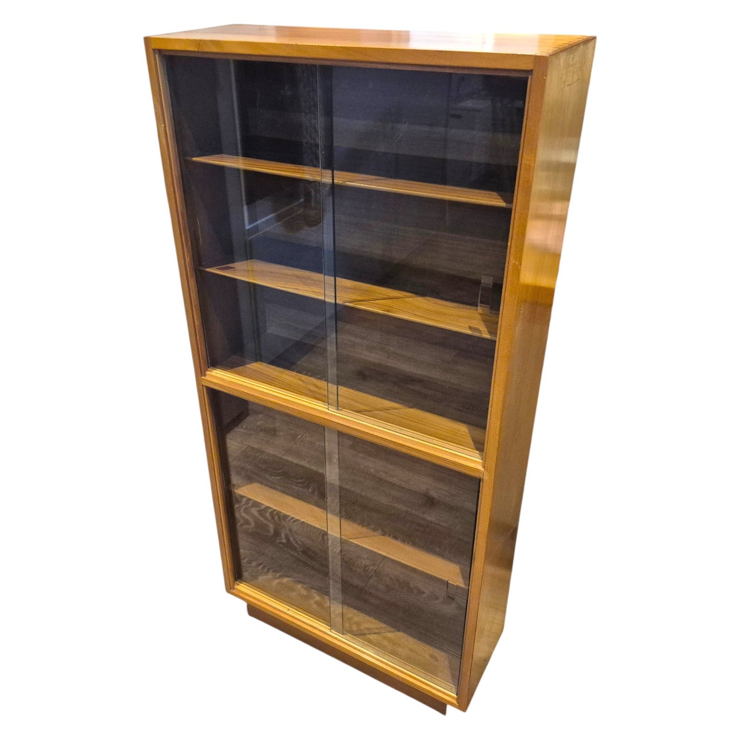 Vintage Mid-Century Teak Bookcase with Sliding Glass Doors