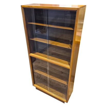 Vintage Mid-Century Teak Bookcase with Sliding Glass Doors