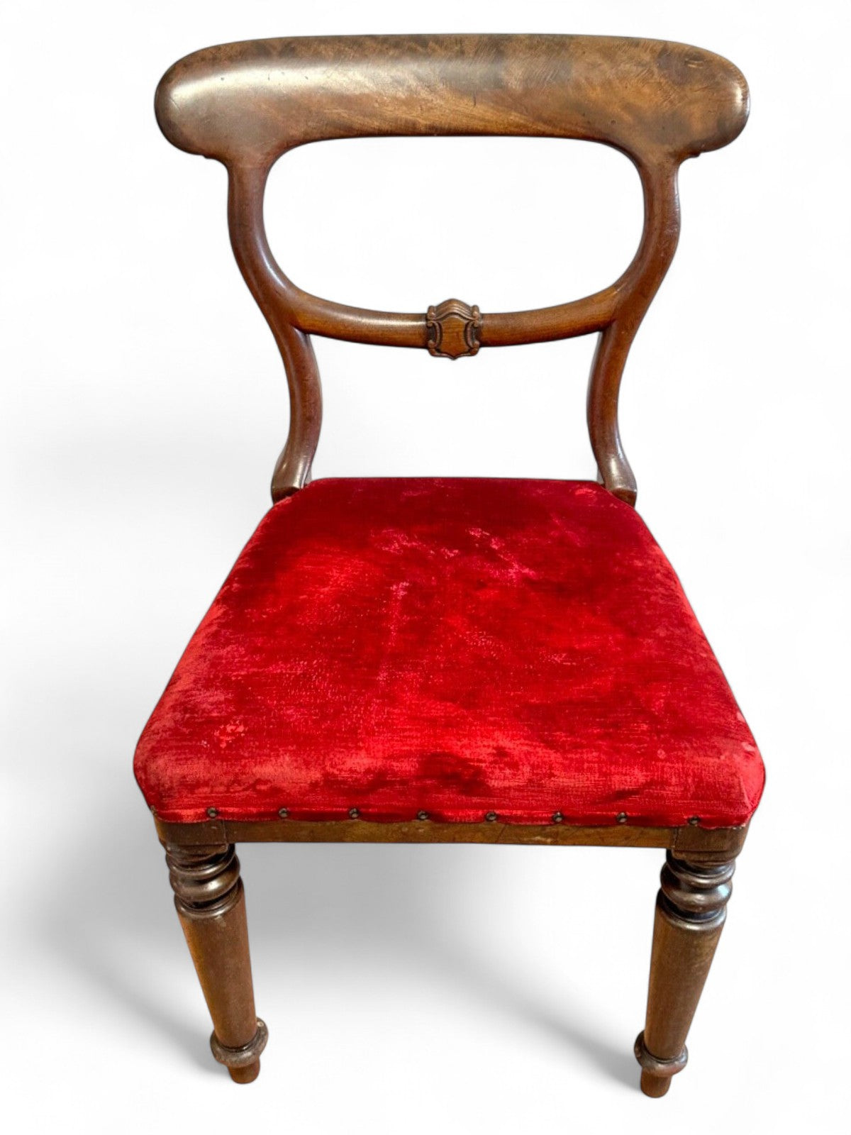 Antique Victorian Mahogany Balloon Back Dining Chair Red Upholstery